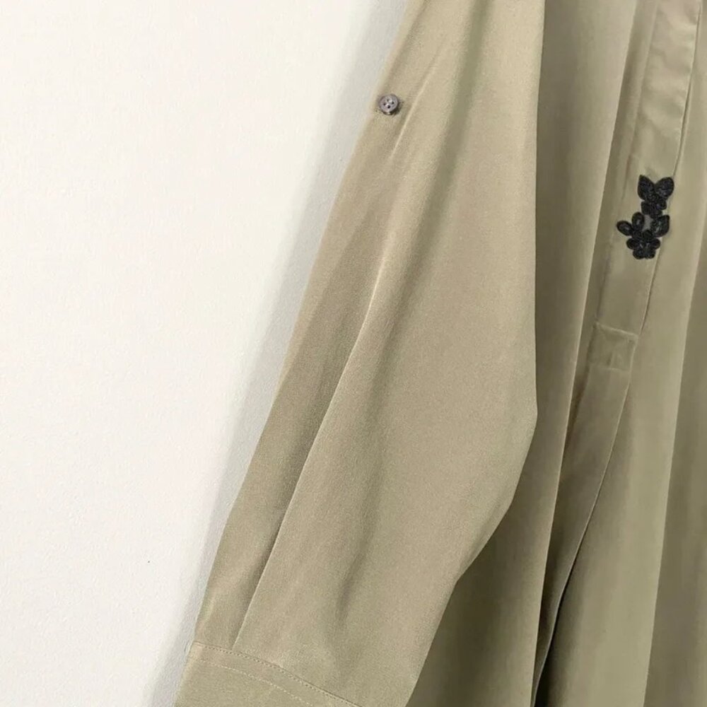 AllSaints Alex Silk Shirt Tunic Dress Olive Green Black Applique UK 10 US 6 - Picture 9 of 16